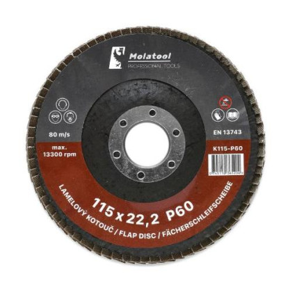 Kotouč lamelový brusný Molatool KORUND Ø 115 x 22,2 mm, zrnitost P60