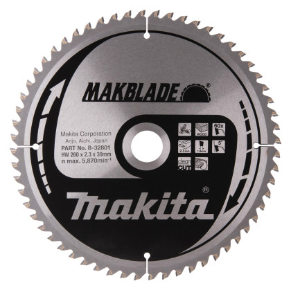 kotouč pilový dřevo MAKBLADE 260x2.3x30mm 60Z = old B-09020