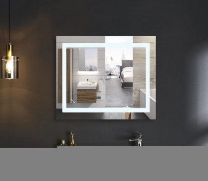 Koupelnové zrcadlo s LED osvětlením, protizamlžovací funkcí, regulací jasu a hodinkami, MR02-80×80 W | MR02-80×80 WARM