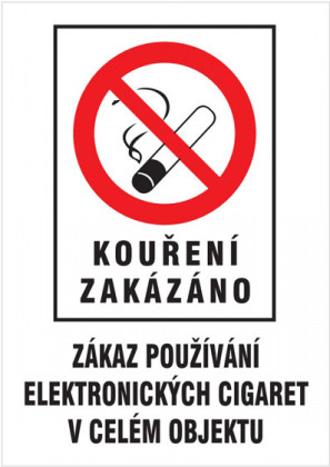 Kouření zakázáno - Zákaz používání el. cigaret - samolepka A4