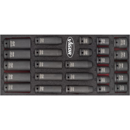 Kované nástrčné klíče v pěnové výplni, 1/2", 10-24 mm, 26 ks, VIGOR - V5602