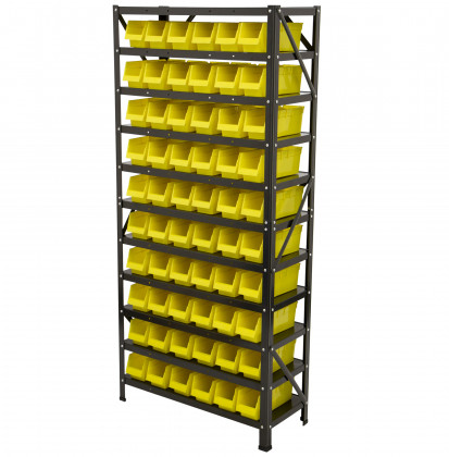 Kovový regál s plastovými boxy, 60 ks - AH019342