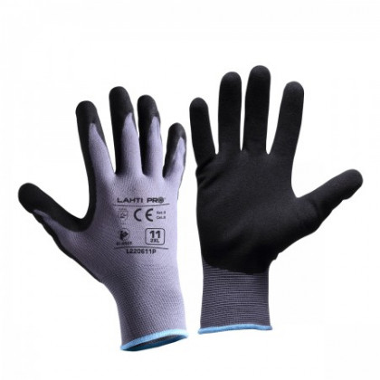 LAHTI PRO - Rukavice ochranné BLACK/BLUE s latexovou vrstvou - velikost 11 (blistr)