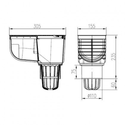 Lapač střešních splavenin přímý DN Ø 110 mm, černá, ENPRO