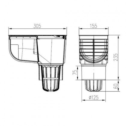 Lapač střešních splavenin přímý DN Ø 125 mm, černá, ENPRO