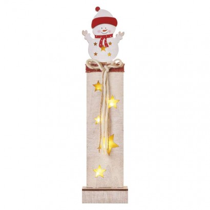 LED dekorace dřevěná – sněhulák, 46 cm, 2x AA, vnitřní, teplá bílá, časovač