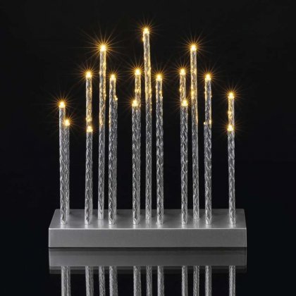 LED dekorace – stříbrný svícen, 3×AA, tep. b., čas.