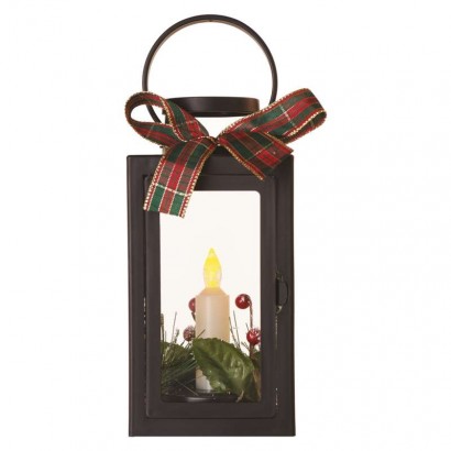 LED dekorace – vánoční lucerna se svíčkou černá, 22 cm, 3x AAA, vnitřní, vintage