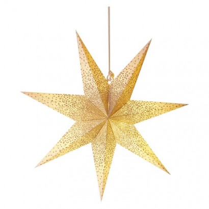 LED hvězda papírová závěsná se zlatými třpytkami ve středu, bílá, 60 cm, vnitřní