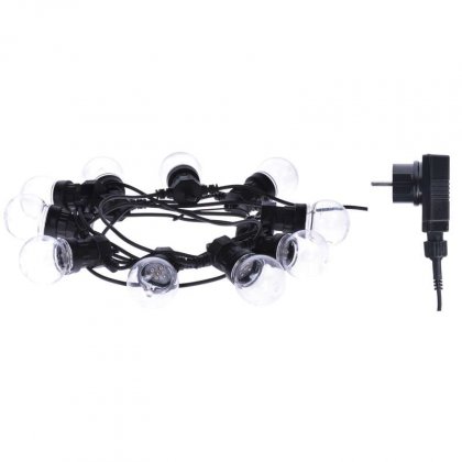 LED světelný řetěz – 10× párty žárovky čiré, 5m, teplá bílá