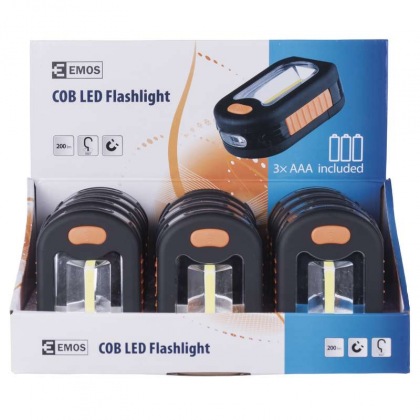 LED svítilna plastová, 3 COB LED, na 3x AAA