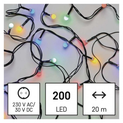 LED vánoční cherry řetěz – kuličky, 20 m, venkovní i vnitřní, multicolor, časovač