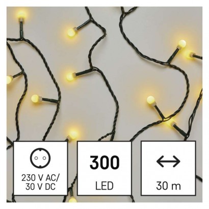 LED vánoční cherry řetěz – kuličky, 30 m, venkovní i vnitřní, teplá bílá, časovač