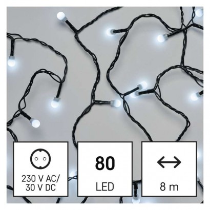 LED vánoční cherry řetěz – kuličky, 8 m, venkovní i vnitřní, studená bílá, časovač