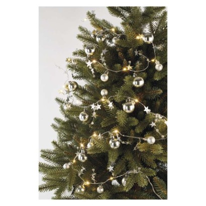 LED vánoční girlanda, stříbrné koule s hvězdami 1,9 m, 2x AA, vnitřní, teplá bílá, časovač
