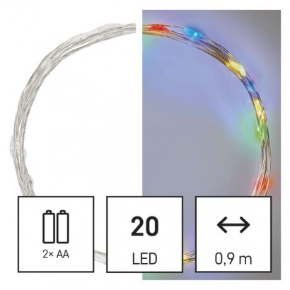 LED vánoční nano řetěz, 1,9 m, 2x AA, vnitřní, multicolor, časovač