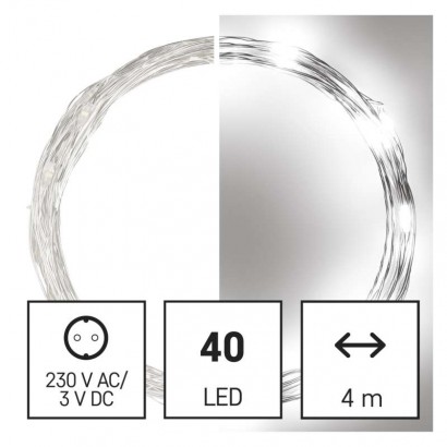 LED vánoční nano řetěz stříbrný, 4 m, venkovní i vnitřní, studená bílá, časovač