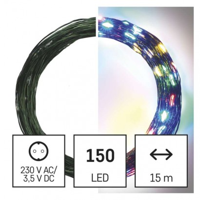 LED vánoční nano řetěz zelený, 15 m, venkovní i vnitřní, multicolor, časovač