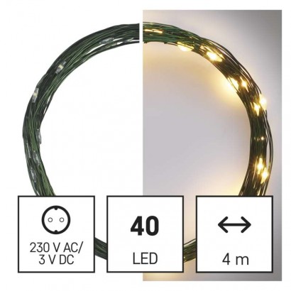 LED vánoční nano řetěz zelený, 4 m, venkovní i vnitřní, teplá bílá, časovač