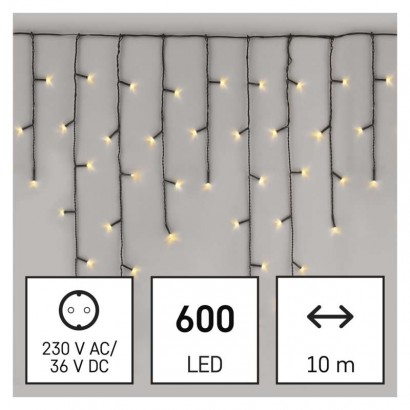 LED vánoční rampouchy, 10 m, venkovní i vnitřní, teplá bílá, programy