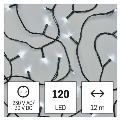 LED vánoční řetěz, 12 m, venkovní i vnitřní, studená bílá, časovač