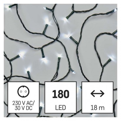 LED vánoční řetěz, 18 m, venkovní i vnitřní, studená bílá, časovač