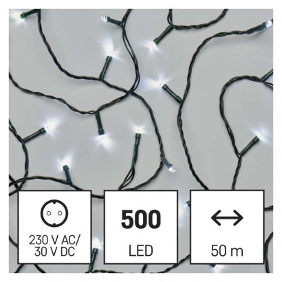 LED vánoční řetěz, 50 m, venkovní i vnitřní, studená bílá, časovač