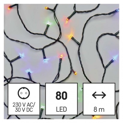 LED vánoční řetěz, 8 m, venkovní i vnitřní, multicolor, časovač