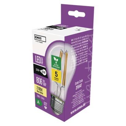 LED žárovka Filament A60 / E27 / 3,8 W (60 W) / 806 lm / teplá bílá