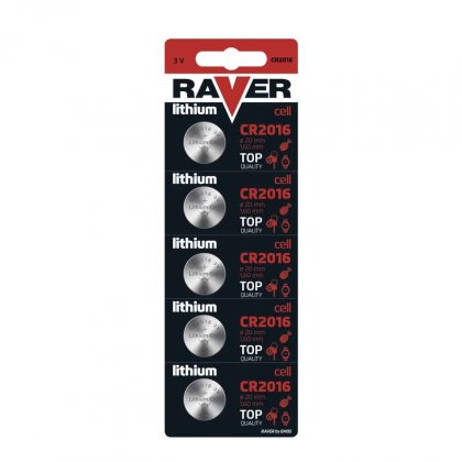 Lithiová knoflíková baterie RAVER CR2016, blistr