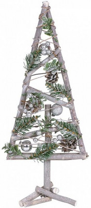 Mini stromeček MagicHome dřevěný, stříbrné baňky, 20x3x47cm