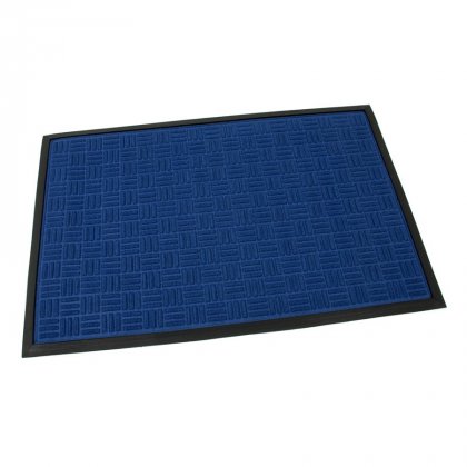 Modrá textilní gumová čistící vstupní rohož Criss Cross, FLOMA - délka 60 cm, šířka 90 cm a výška 0,8 cm