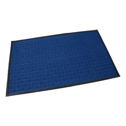 Modrá textilní gumová čistící vstupní rohož Criss Cross, FLOMA - délka 90 cm, šířka 150 cm a výška 0,8 cm