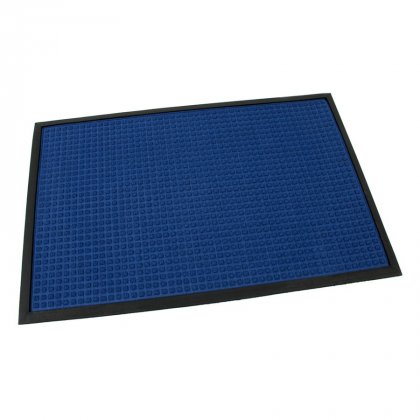 Modrá textilní gumová čistící vstupní rohož Little Squares, FLOMA - délka 60 cm, šířka 90 cm a výška 0,8 cm