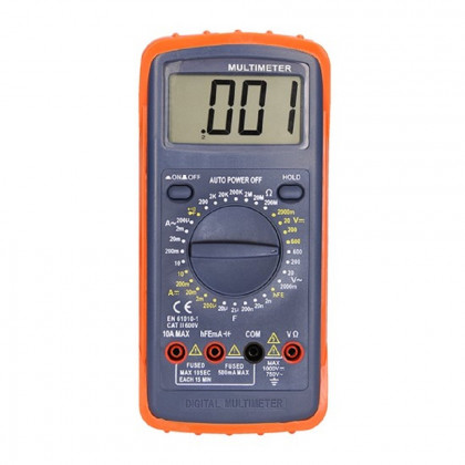 Multimetr, max. AC 600V/10A, max. DC 600V/10A, test diody, bzučák, hFE, kapacita, odpor