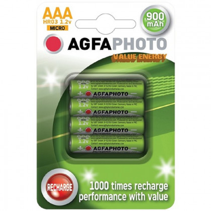 Nabíjecí NiMH baterie  AAA, 900mAh, AgfaPhoto 4ks blistr