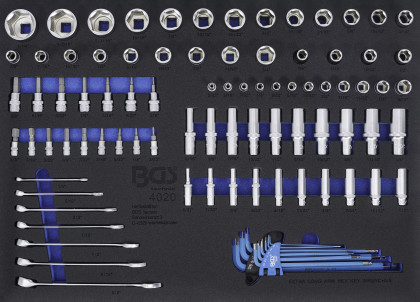 Nástrčné a očkoploché klíče v pěnové výplni, palcové vel., 90 ks - B4020