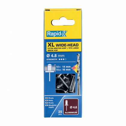 Nýty hliníkové XL Rapid pr. 4,8x20 mm, 25ks + vrták, blistr