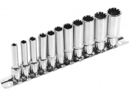 POŠK. OBAL hlavice nástrčné prodloužené, MULTI-LOCK, sada 11ks, 1/4", CrV