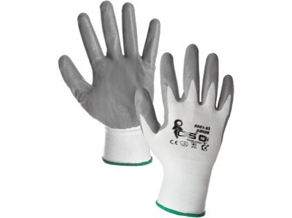 Povrstvené rukavice ABRAK, bílo-šedé, vel. 09