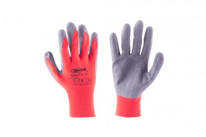 Povrstvené rukavice GRETY červeno-šedé v. 10"