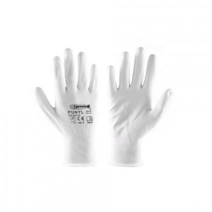 Povrstvené rukavice PUNYL bílé, v. 08"