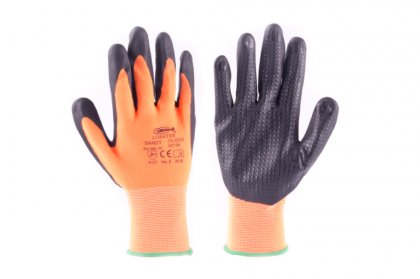 Povrstvené rukavice SANDY oranžovo-černé, v. 08"