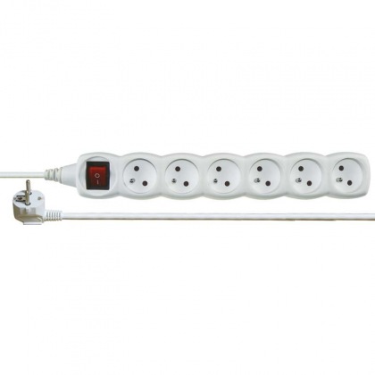 Prodlužovací kabel bílý s vypínačem 6 zásuvky 2m