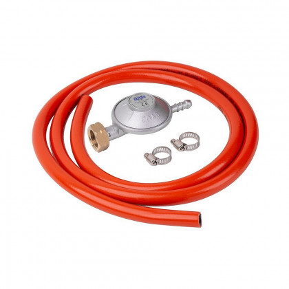 Regulátor plynu, 28-30mbar, UK8mm, EN16129, 2x spona, hadice 1,5m