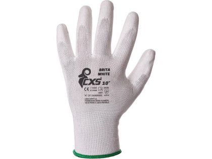 Rukavice CXS BRITA WHITE, s blistrem, máčené v polyuretanu, vel. 09