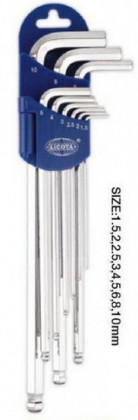 Sada extra dlouhých imbusových klíčů s kuličkou, 9 ks - LI2BP30091DPM
