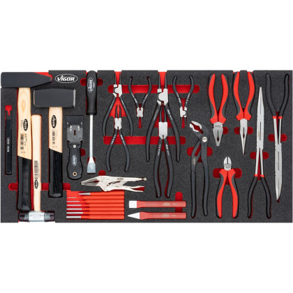 Sada kleští, kladiv a dlát v pěnové výplni, 29 ks, VIGOR - V5638N