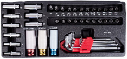 Sada nástrčných a imbus klíčů ve výplni do dílenského vozíku, 44ks - AH100651