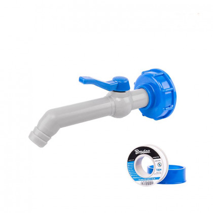 Sada - PP kohoutek 45° s připojením IBCS60x6 pro 25mm hadici s PTFE páskou